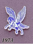 1973 Pegasus Pin - Blue on White Plastic – No Year, Lewtan or Plain Back