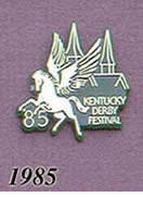1985 Pegasus Pin - Pegasus/Silver on Green Plastic w/Twin Spires